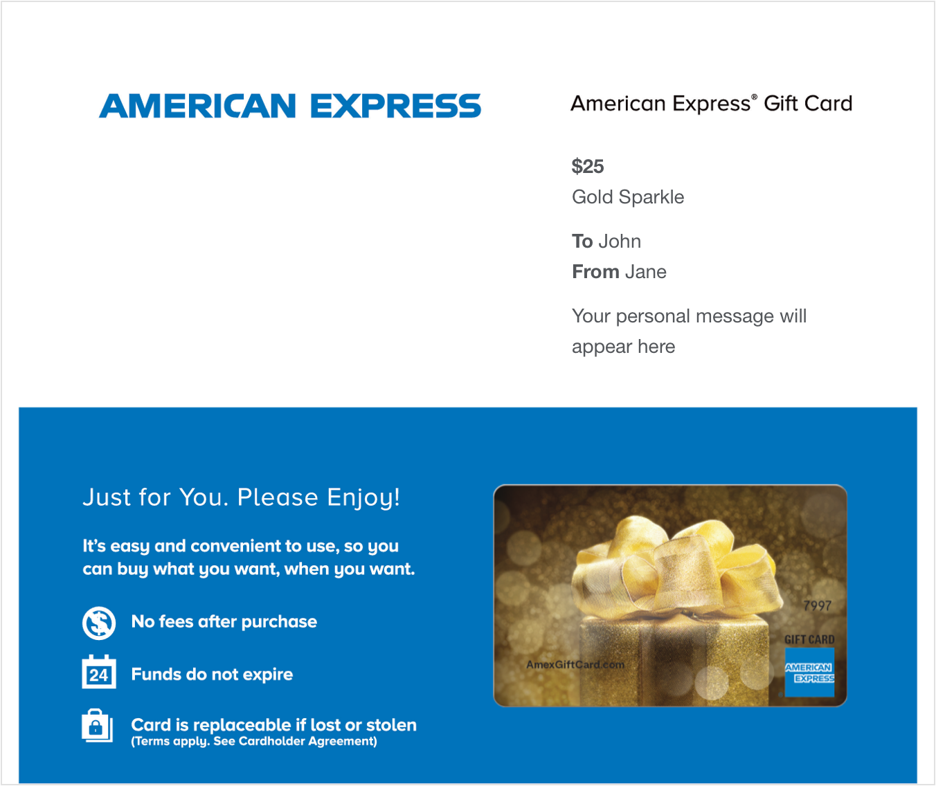 Example of how your gift message will appear